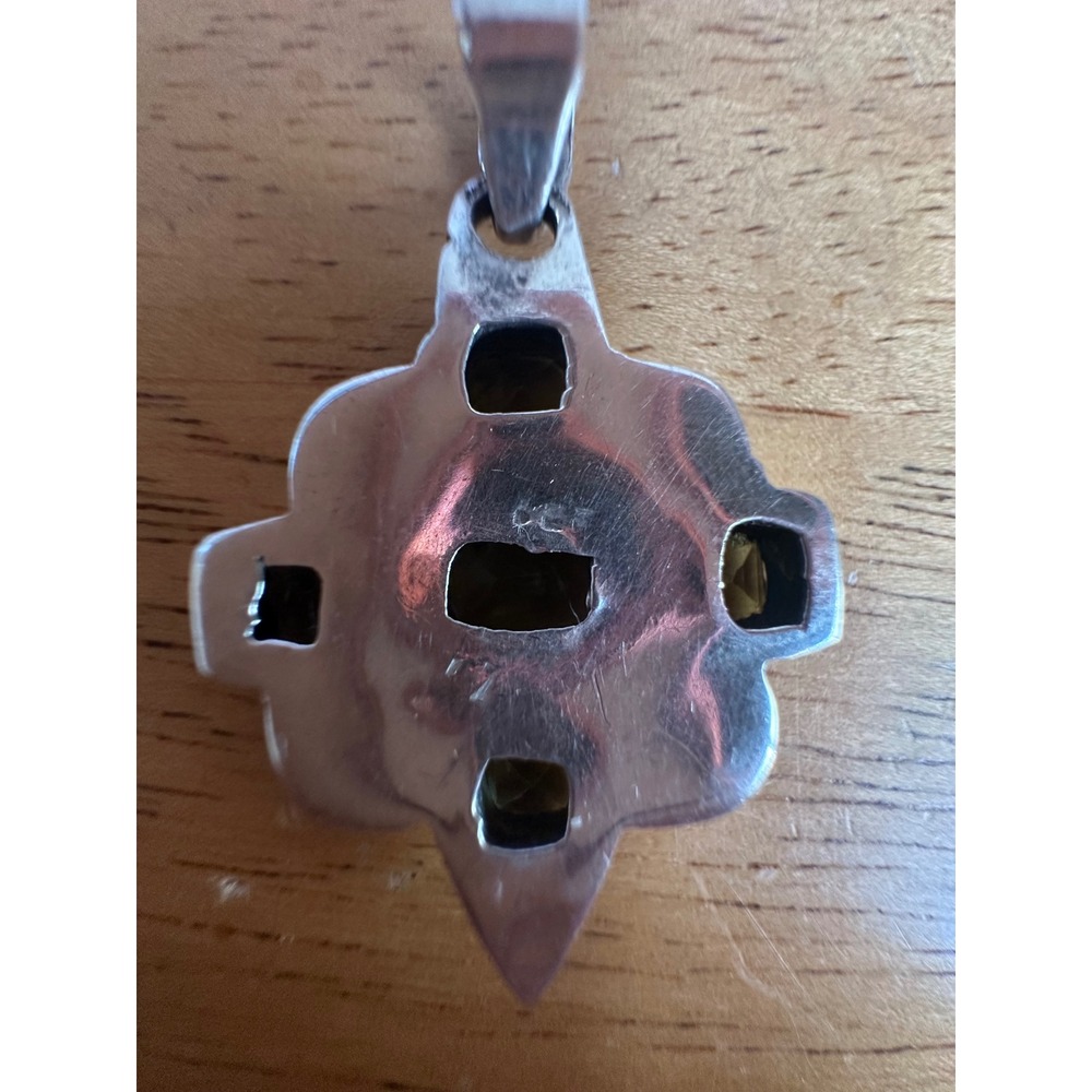 Sterling Silver Peridot Cross Pendant Green Gemstone Square Cut 925 Small READ - Picture 3 of 6